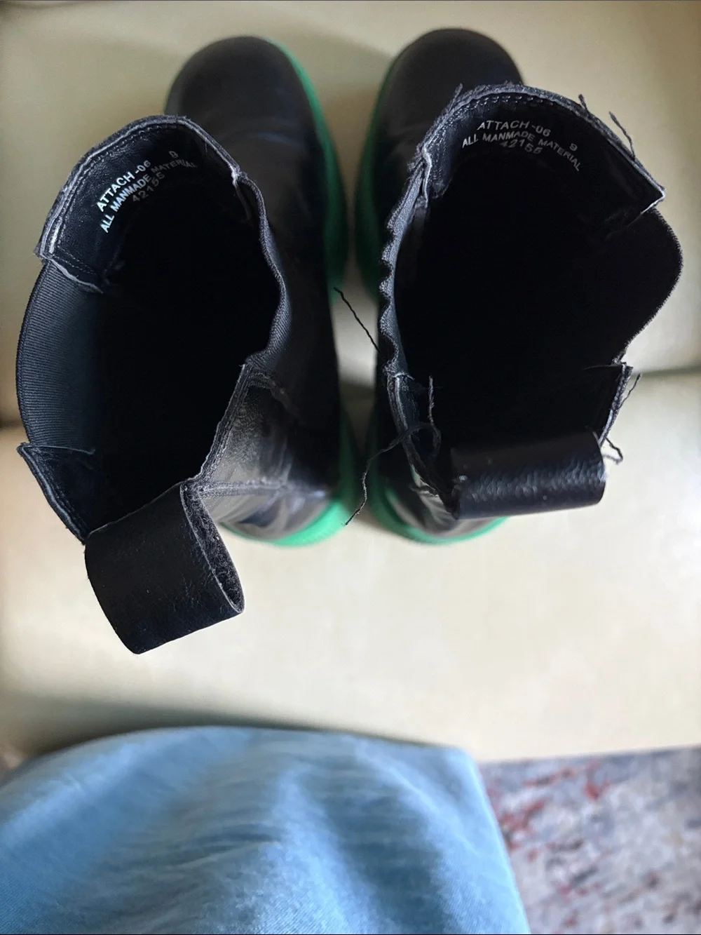 Bamboo Platform Chunky Boots with Green Soles